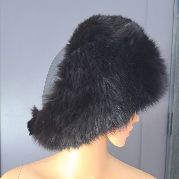 Black Fox Trim & Black Leather Crown Hat VTG 1980\'s main image 6